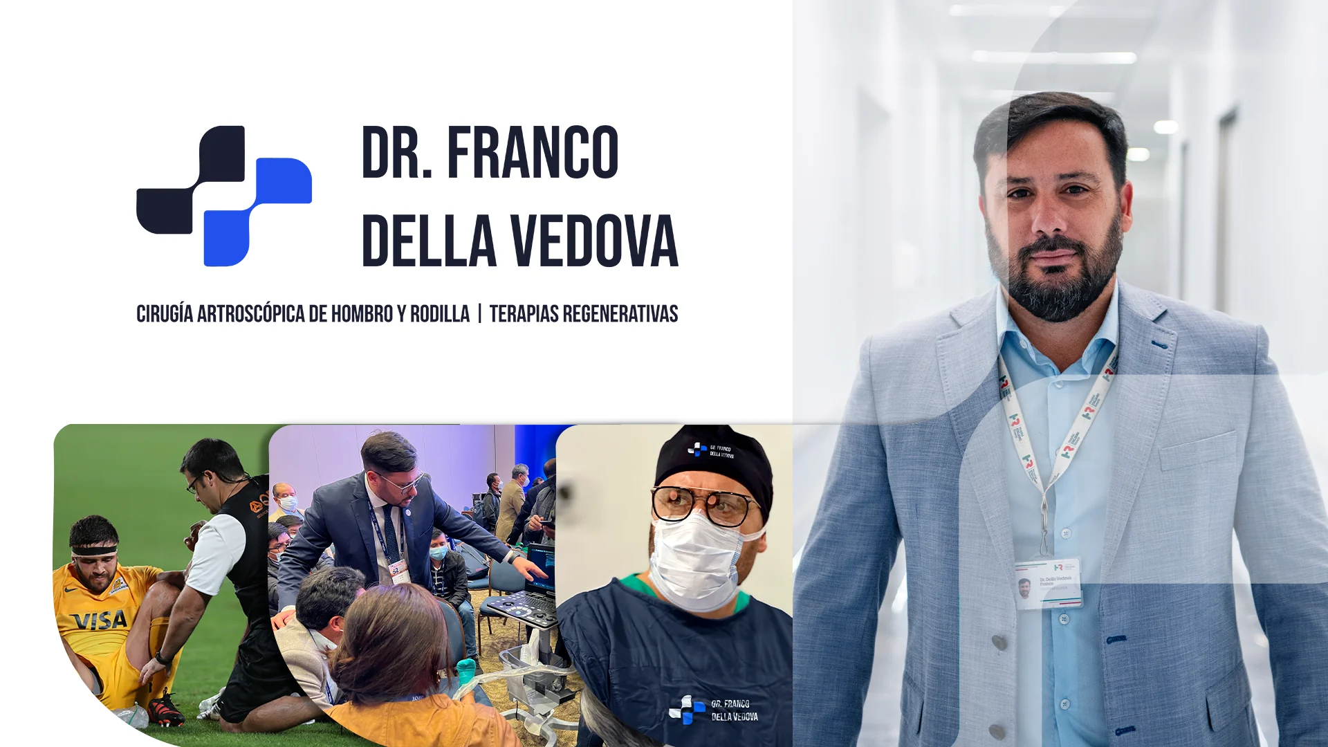 Identidad del Dr. Franco Della Vedova junto a su retrato y su trabajo profesional